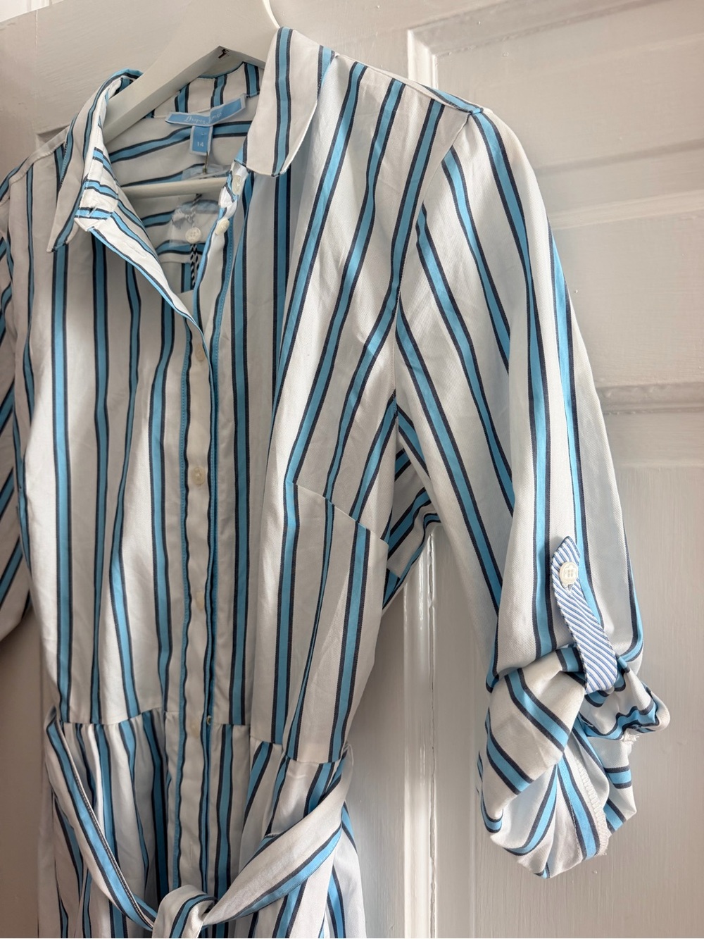 Striped Blue & White Button-Up Shirt Dress